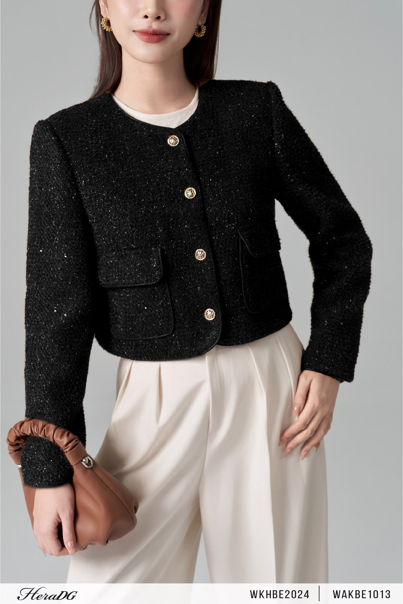 Ảnh của Áo khoác dạ tweed viền da